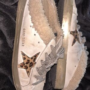 Golden Goose White Sneakers with Leopard Star